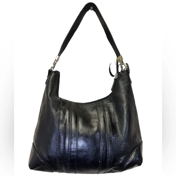 Etienne Aiguer Purse Genuine Leather shoulder handbag black silver hardware - Picture 2 of 3